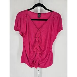 Rafaella Women's Pink Short Sleeve V-neck Rayon Ruffle Top Size L